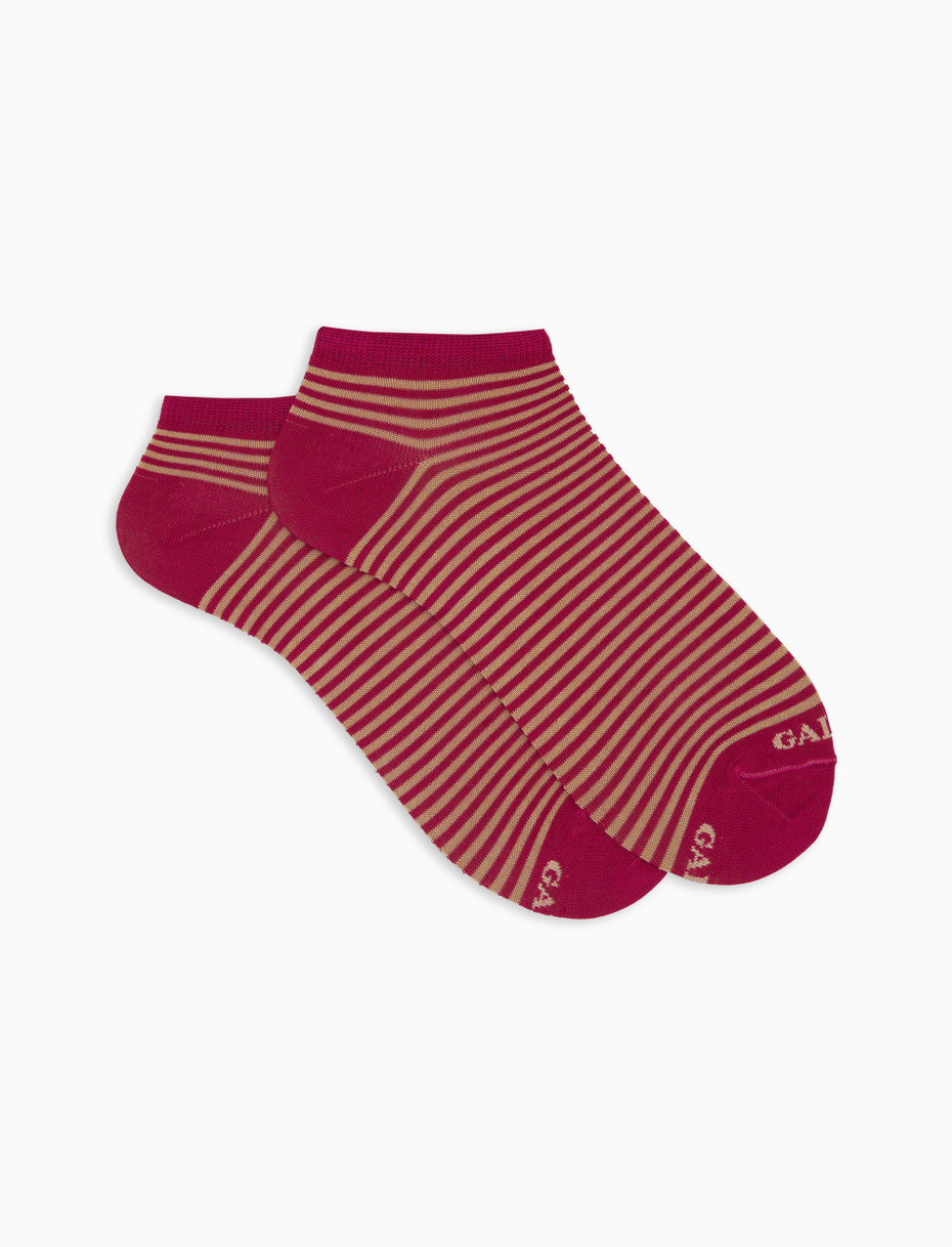 Women's fuchsia cotton ankle socks with Windsor stripes - Gallo 1927 - Official Online Shop