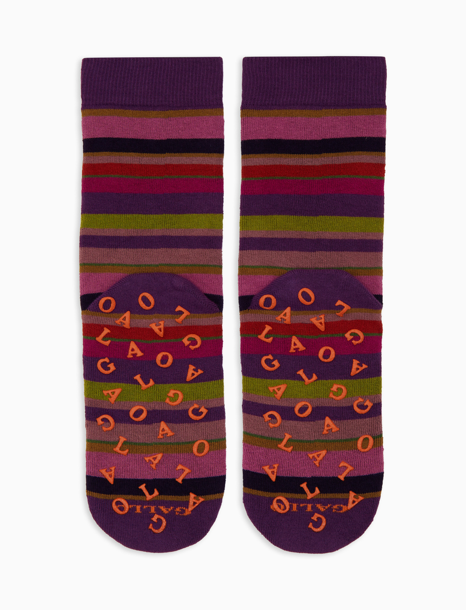 Calze corte antiscivolo donna cotone viola righe multicolor - Gallo 1927 - Official Online Shop