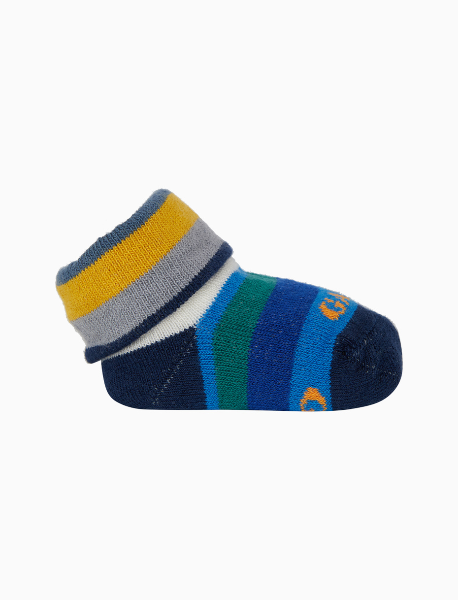 Kids' blue cotton booty socks with multicoloured stripes - Gallo 1927 - Official Online Shop