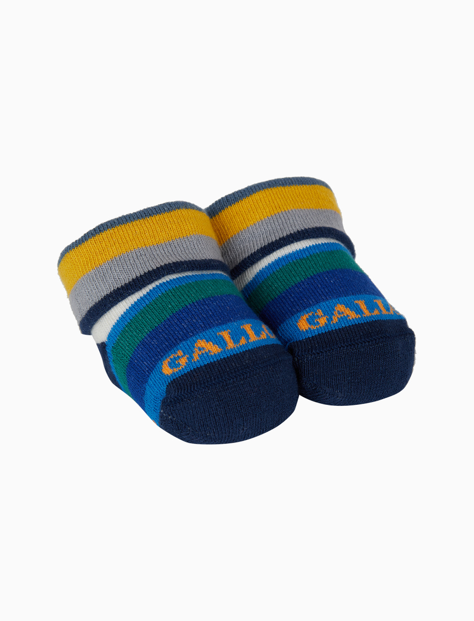 Kids' blue cotton booty socks with multicoloured stripes - Gallo 1927 - Official Online Shop