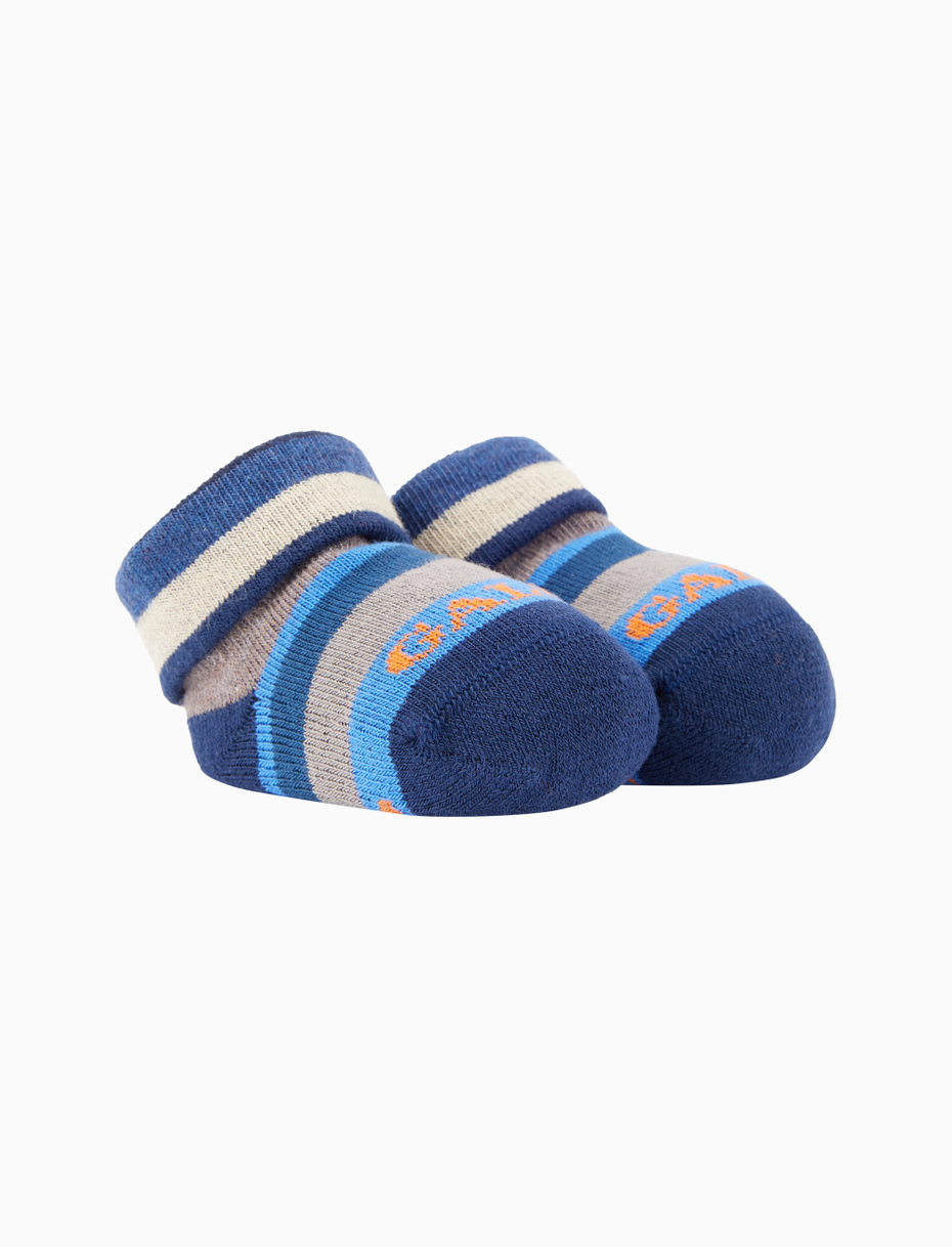 Kids' blue cotton booties with multicoloured stripes - Gallo 1927 - Official Online Shop