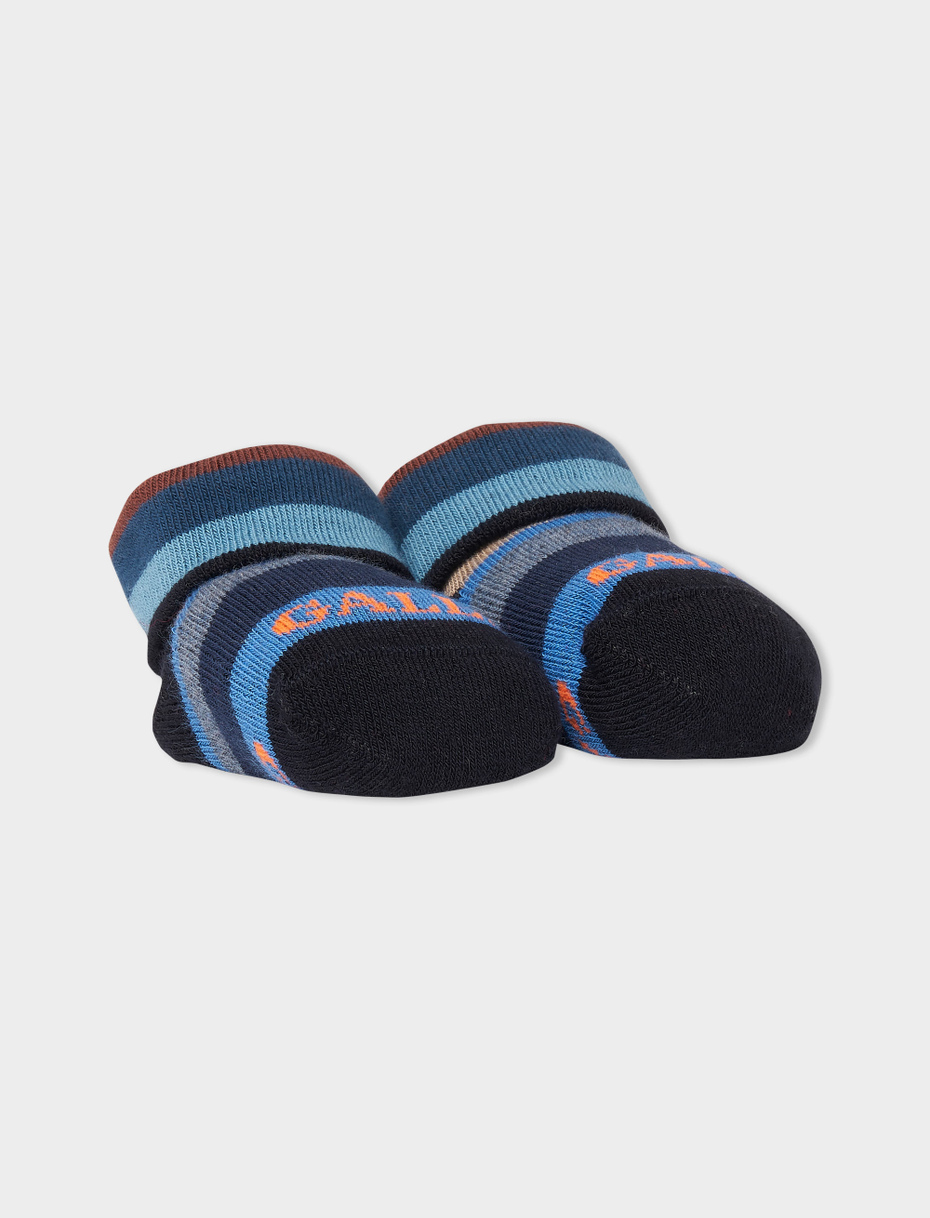 Kids' blue/sand cotton booties with multicoloured stripes - Gallo 1927 - Official Online Shop