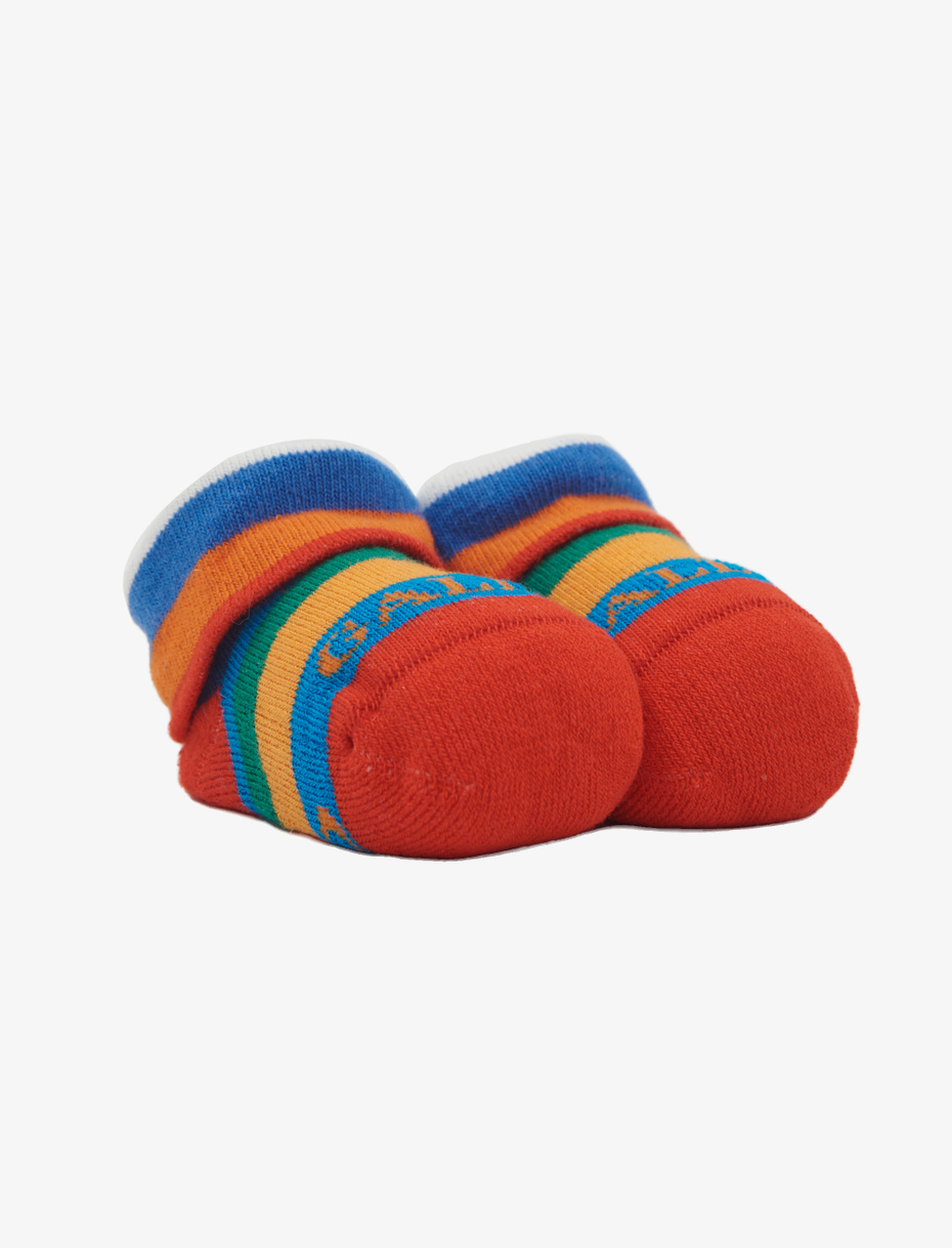Kids' vermilion red cotton booties with multicoloured stripes - Gallo 1927 - Official Online Shop