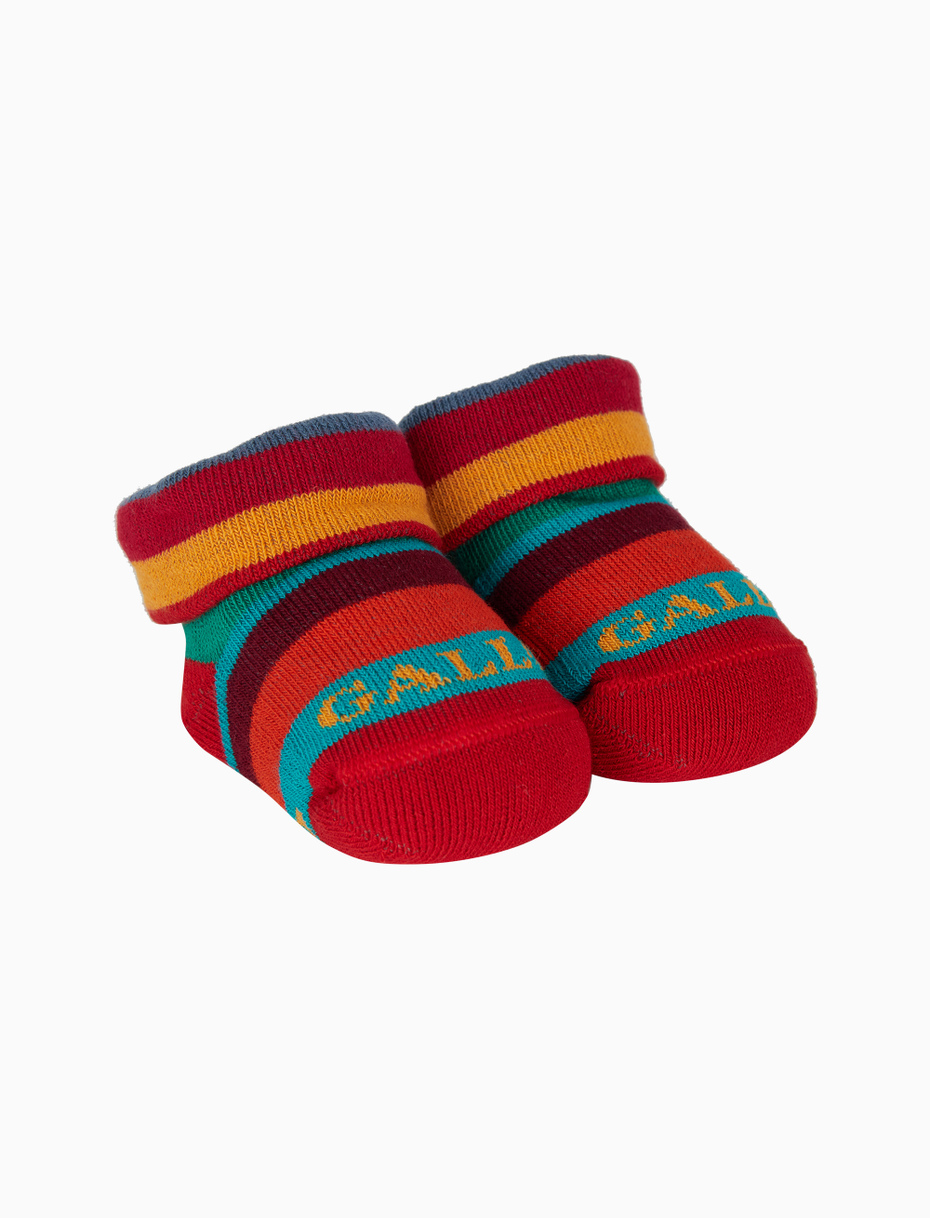 Kids' red cotton booty socks with multicoloured stripes - Gallo 1927 - Official Online Shop