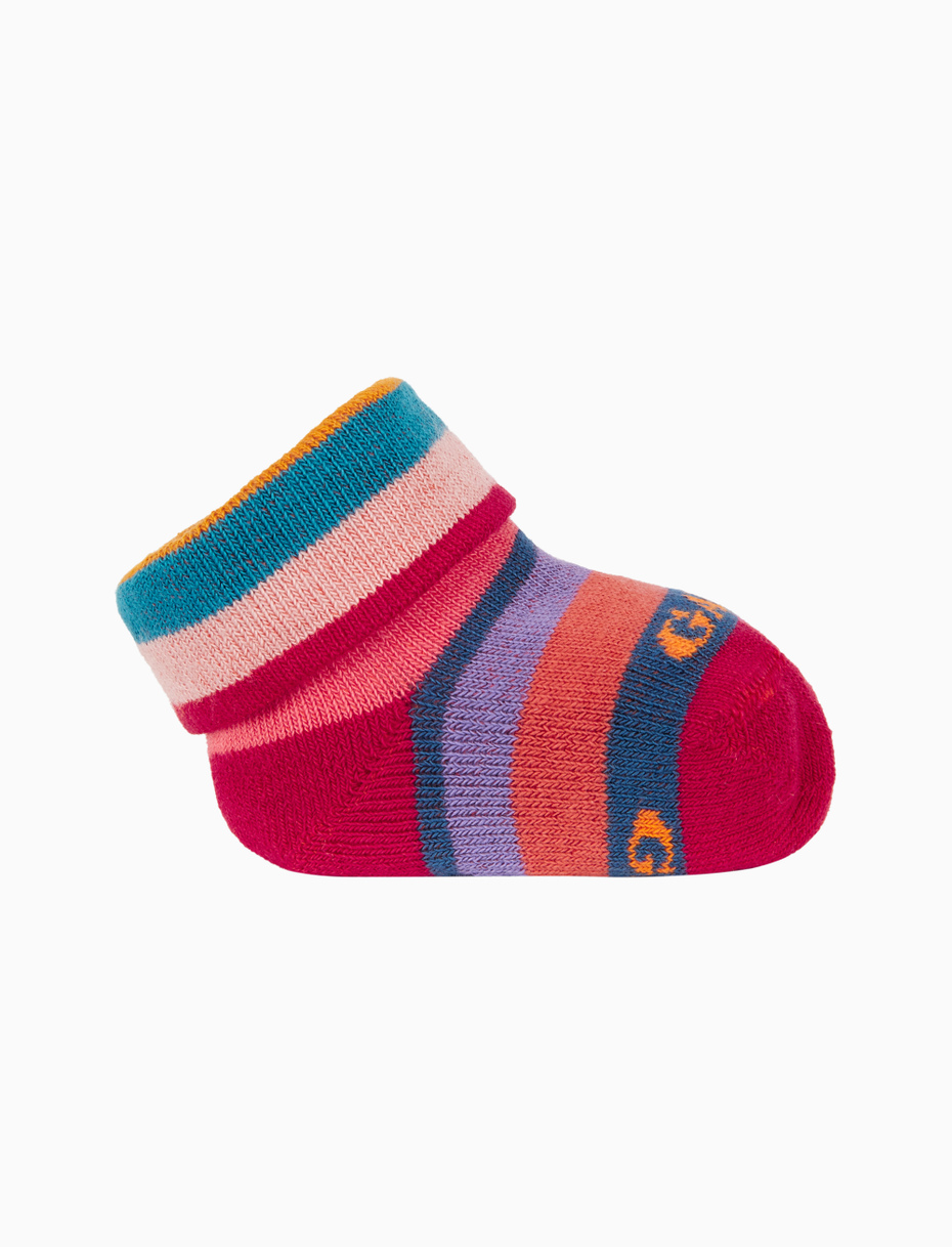 Kids' red cotton booties with multicoloured stripes - Gallo 1927 - Official Online Shop