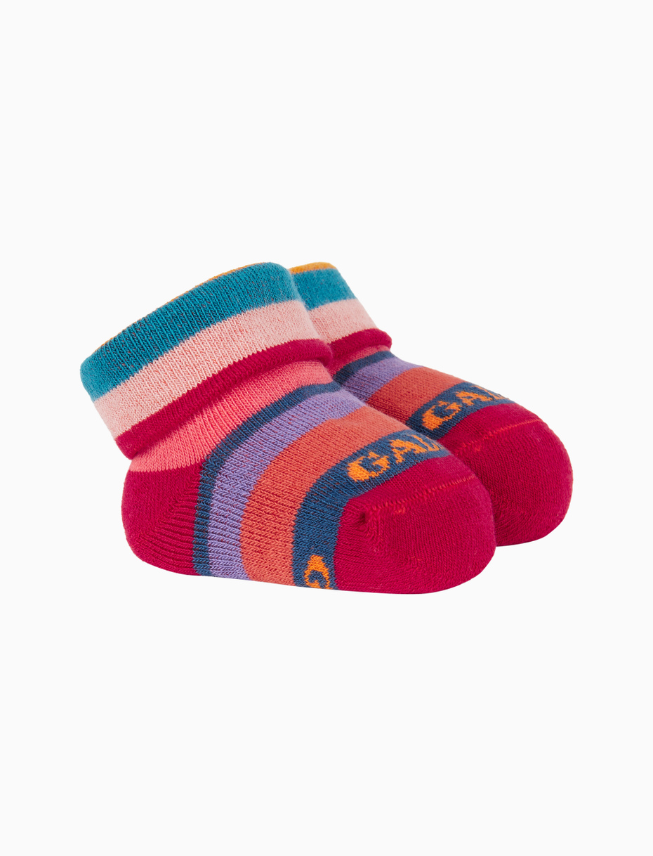Kids' red cotton booties with multicoloured stripes - Gallo 1927 - Official Online Shop