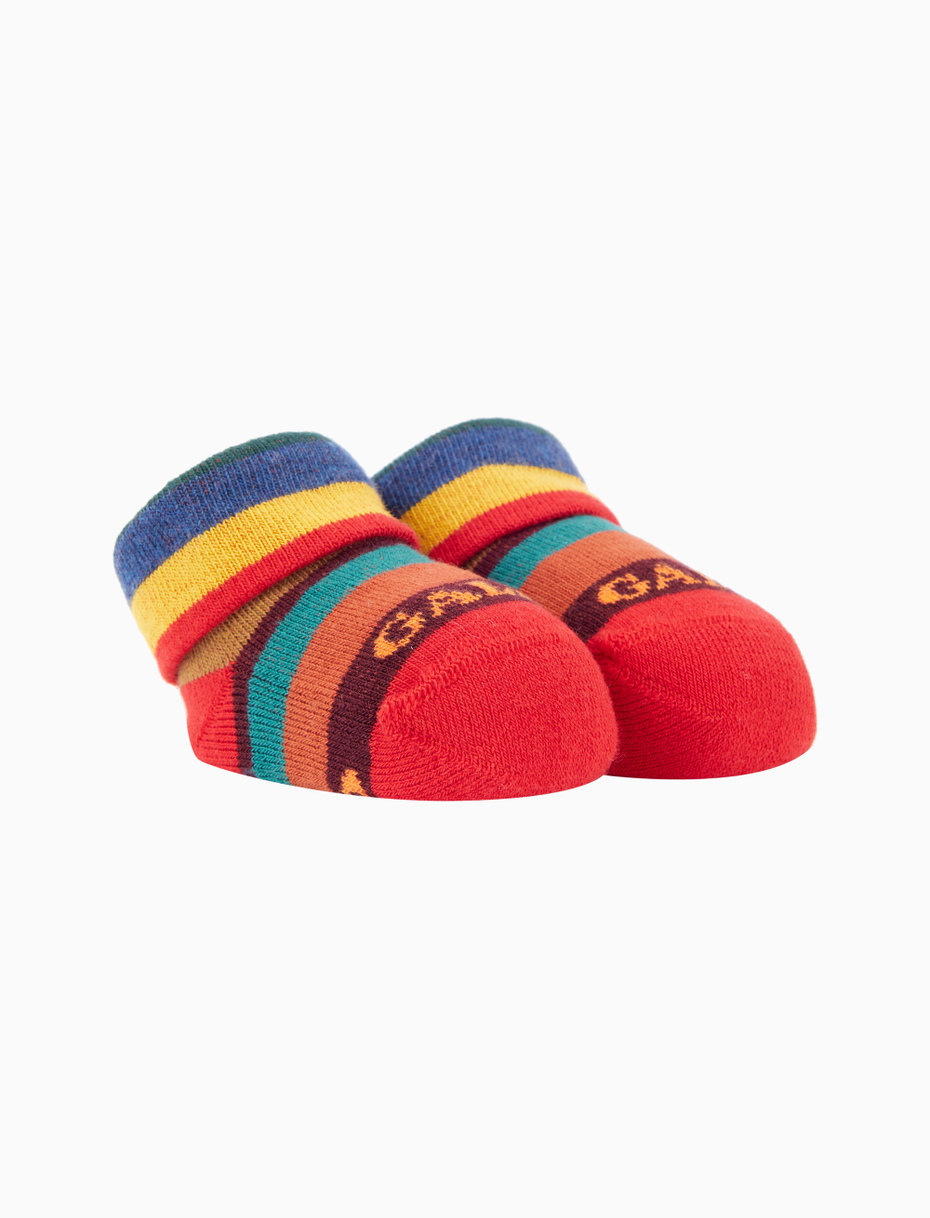 Kids' red cotton booties with multicoloured stripes - Gallo 1927 - Official Online Shop