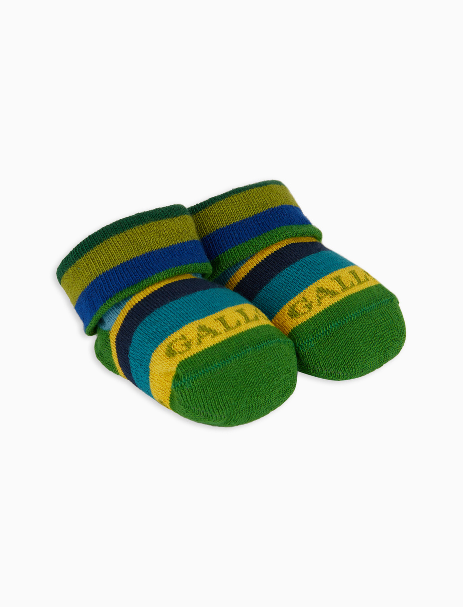 Kids' green flag cotton booties with multicoloured stripes - Gallo 1927 - Official Online Shop