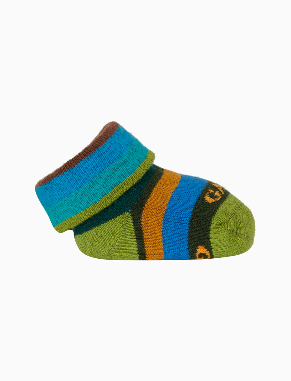 Kids' green cotton booty socks with multicoloured stripes - Gallo 1927 - Official Online Shop