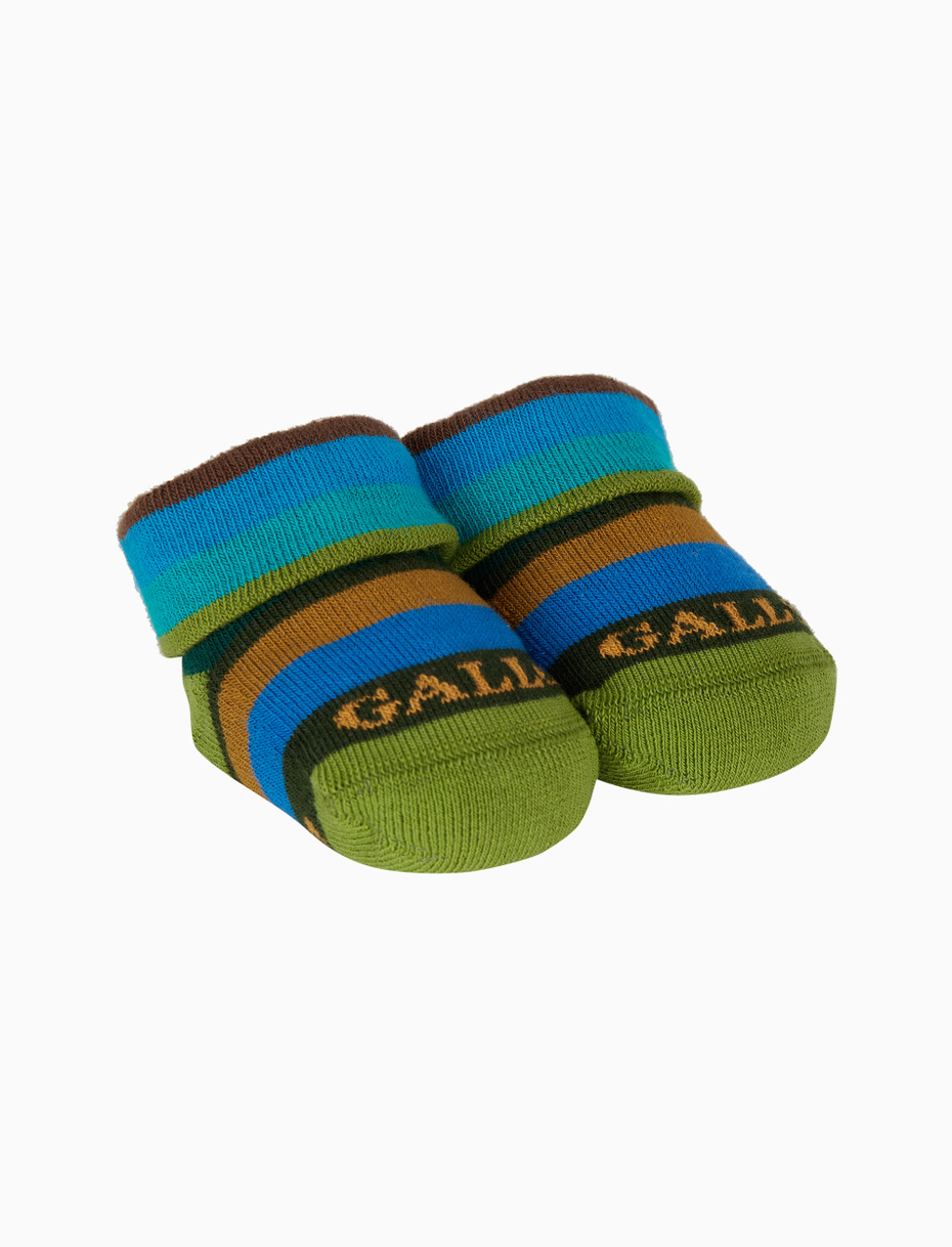 Kids' green cotton booty socks with multicoloured stripes - Gallo 1927 - Official Online Shop