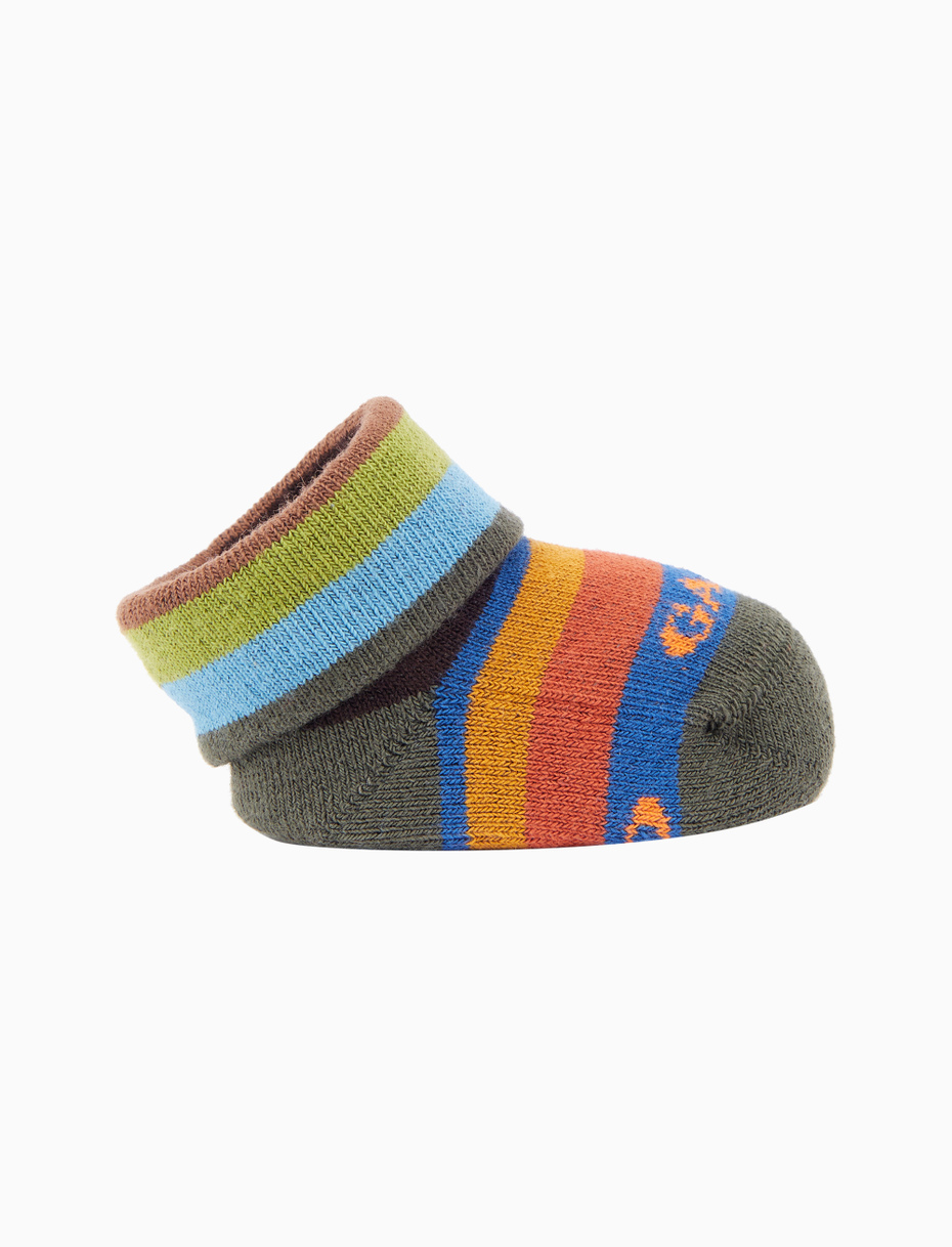 Babbucce bambino cotone verde righe multicolor - Gallo 1927 - Official Online Shop