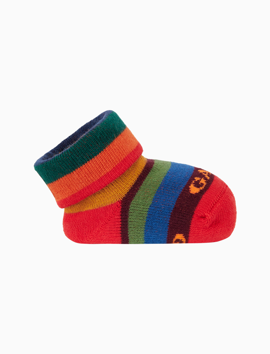 Kids' red cotton booties with multicoloured stripes - Gallo 1927 - Official Online Shop