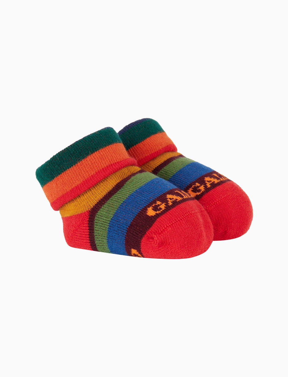 Kids' red cotton booties with multicoloured stripes - Gallo 1927 - Official Online Shop