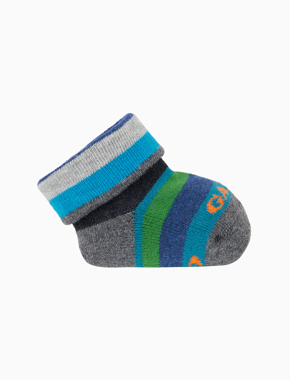 Kids' grey cotton booties with multicoloured stripes - Gallo 1927 - Official Online Shop