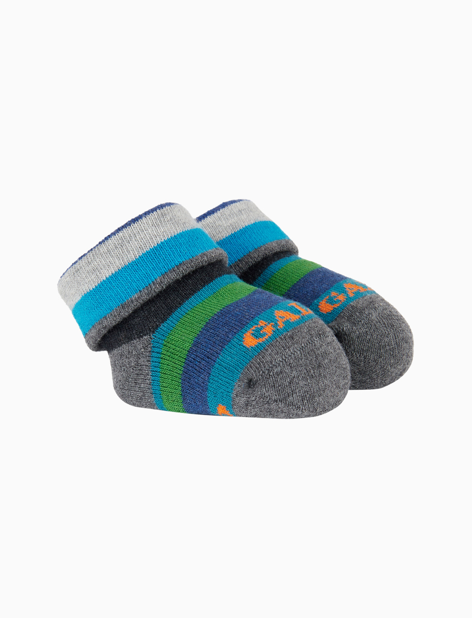 Kids' grey cotton booties with multicoloured stripes - Gallo 1927 - Official Online Shop