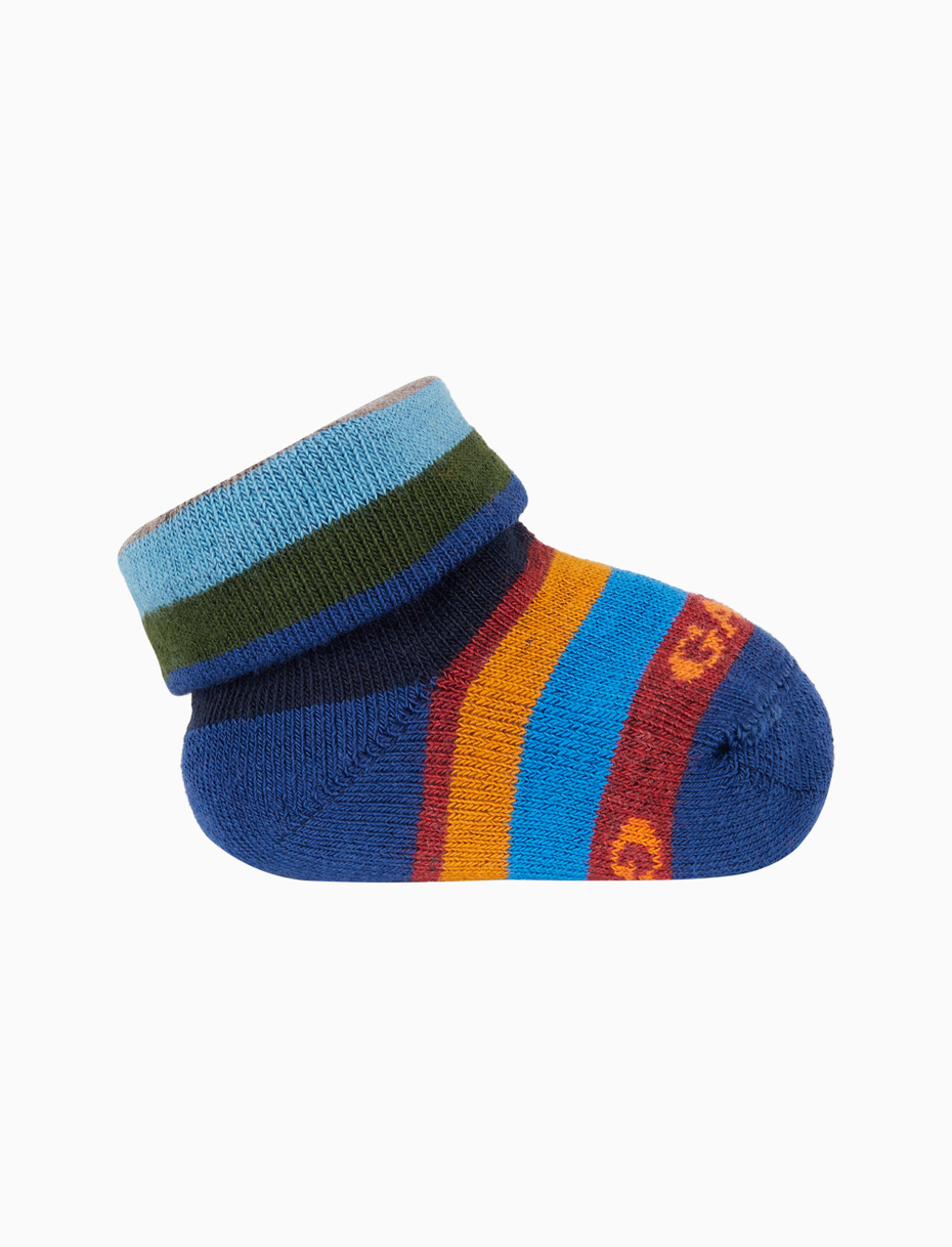 Kids' blue cotton booties with multicoloured stripes - Gallo 1927 - Official Online Shop