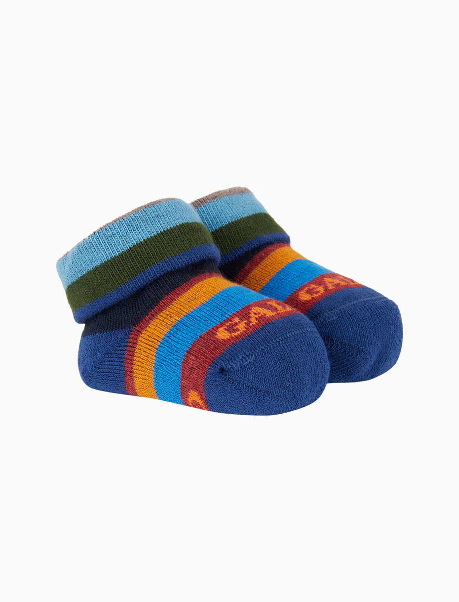 Kids' blue cotton booties with multicoloured stripes - Gallo 1927 - Official Online Shop