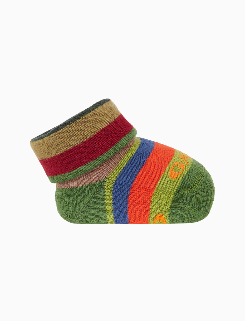 Kids' green cotton booties with multicoloured stripes - Gallo 1927 - Official Online Shop