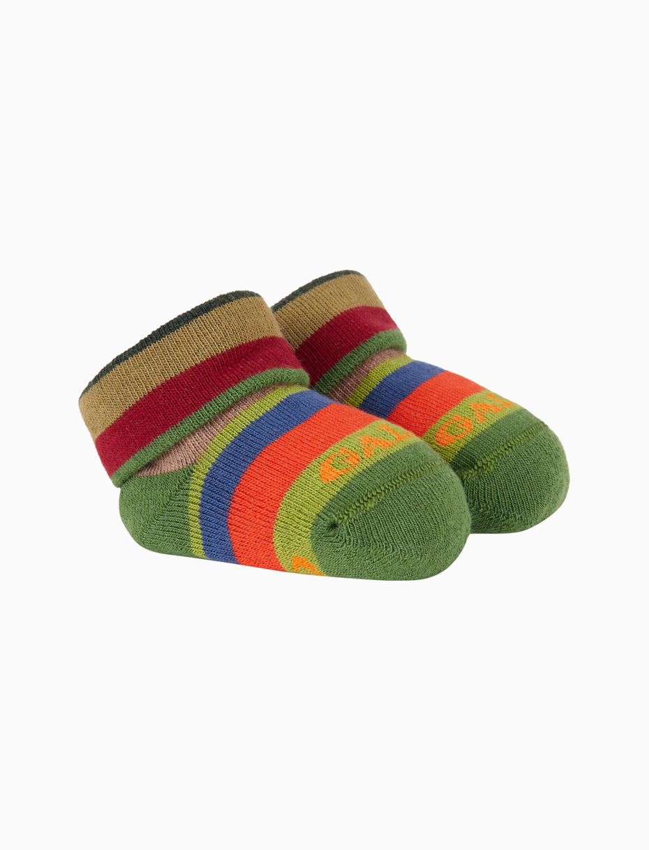 Kids' green cotton booties with multicoloured stripes - Gallo 1927 - Official Online Shop