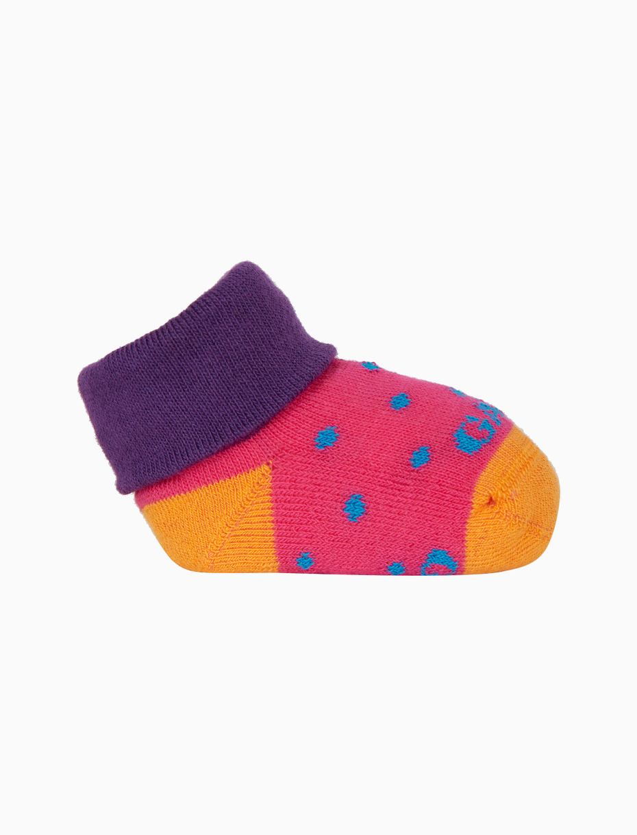 Kids' fuchsia cotton booty socks with polka dot pattern - Gallo 1927 - Official Online Shop