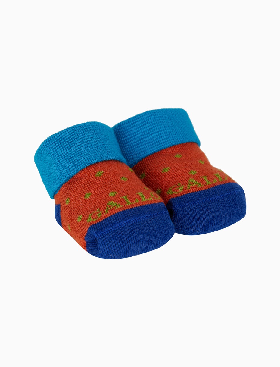Kids' orange cotton booty socks with polka dot pattern - Gallo 1927 - Official Online Shop