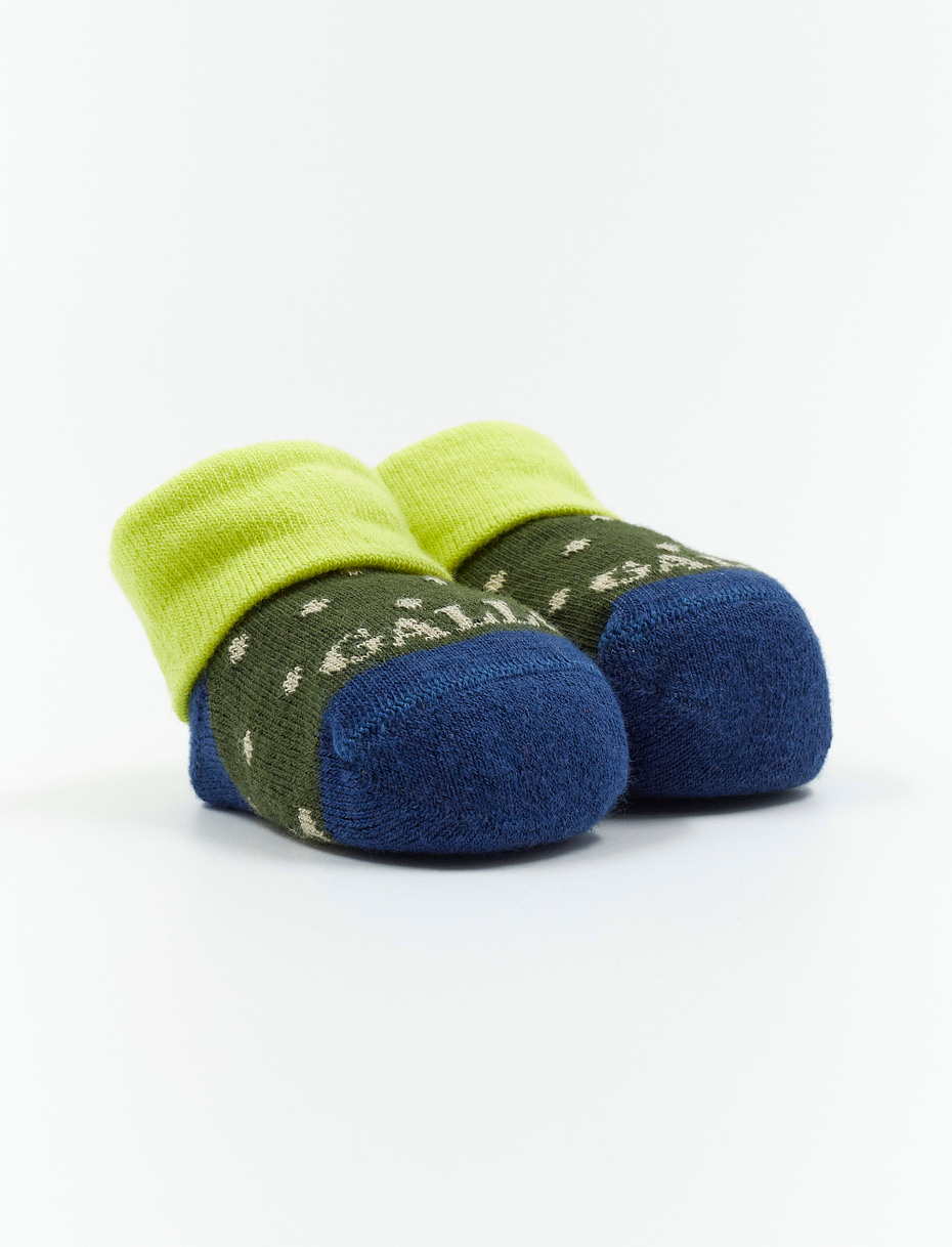Kids' moss green cotton booties with polka dots - Gallo 1927 - Official Online Shop