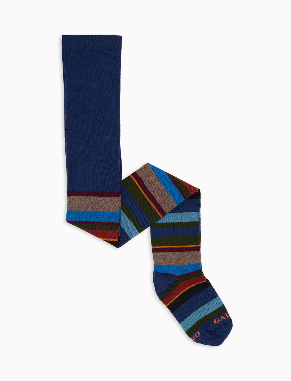 Kids' blue cotton tights with multicoloured stripes - Gallo 1927 - Official Online Shop