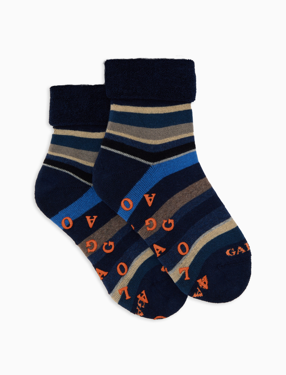 Calze antiscivolo bambino cotone blu righe multicolor - Gallo 1927 - Official Online Shop