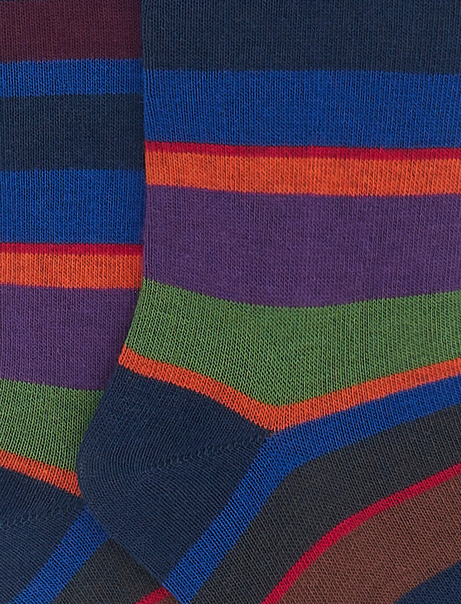 Kids' long royal blue cotton socks with multicoloured stripes - Gallo 1927 - Official Online Shop