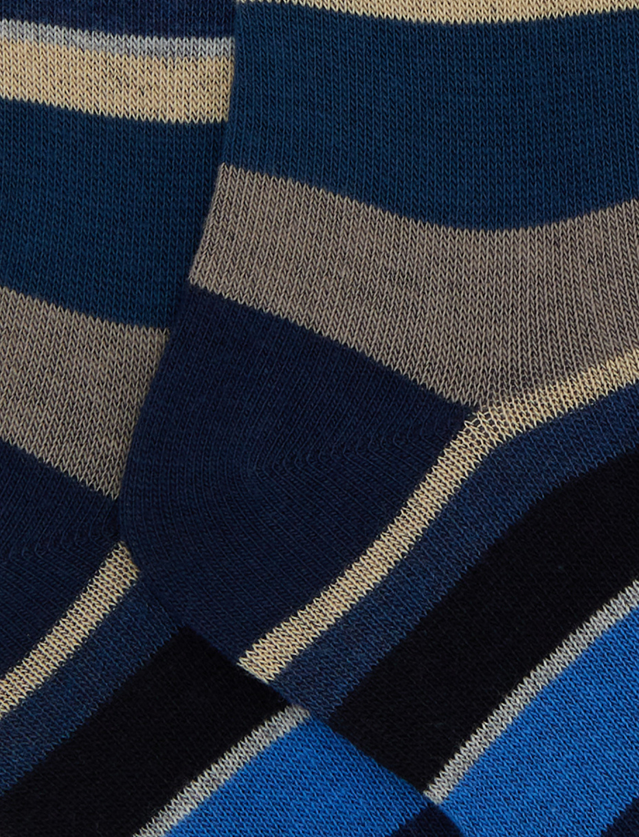 Kids' long blue cotton socks with multicoloured stripes - Gallo 1927 - Official Online Shop