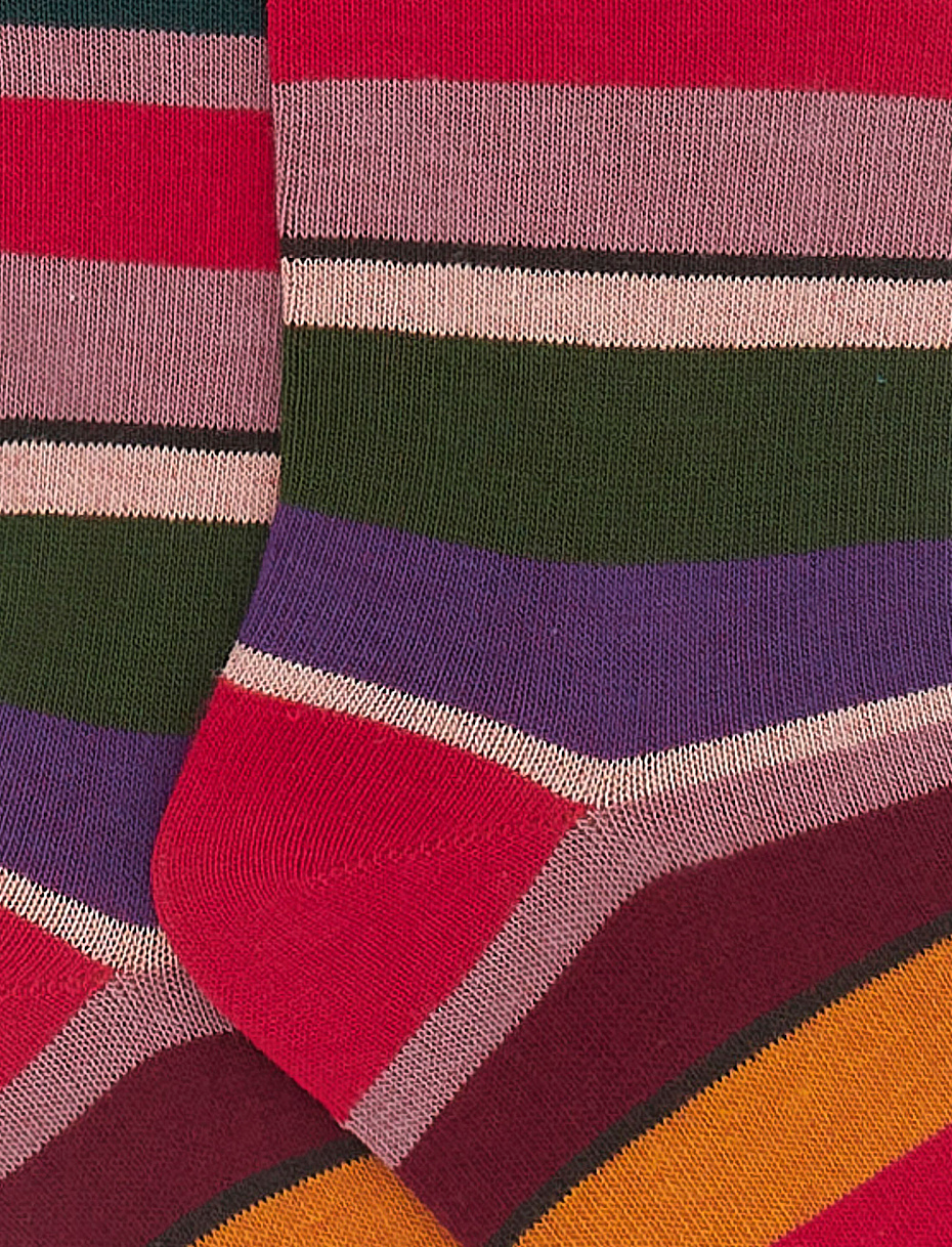Kids' long carmine red cotton socks with multicoloured stripes - Gallo 1927 - Official Online Shop