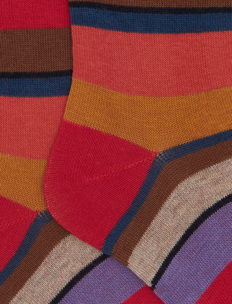 Kids' long red cotton socks with multicoloured stripes - Gallo 1927 - Official Online Shop