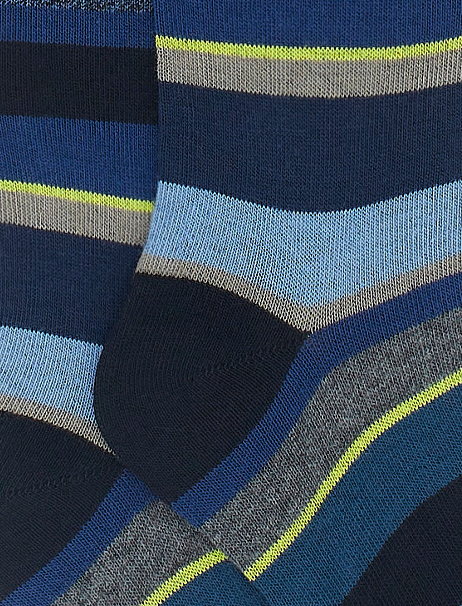Kids' long blue cotton socks with multicoloured stripes - Gallo 1927 - Official Online Shop