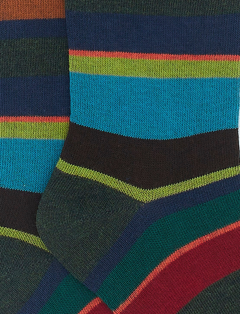 Kids' long forest green cotton socks with multicoloured stripes - Gallo 1927 - Official Online Shop