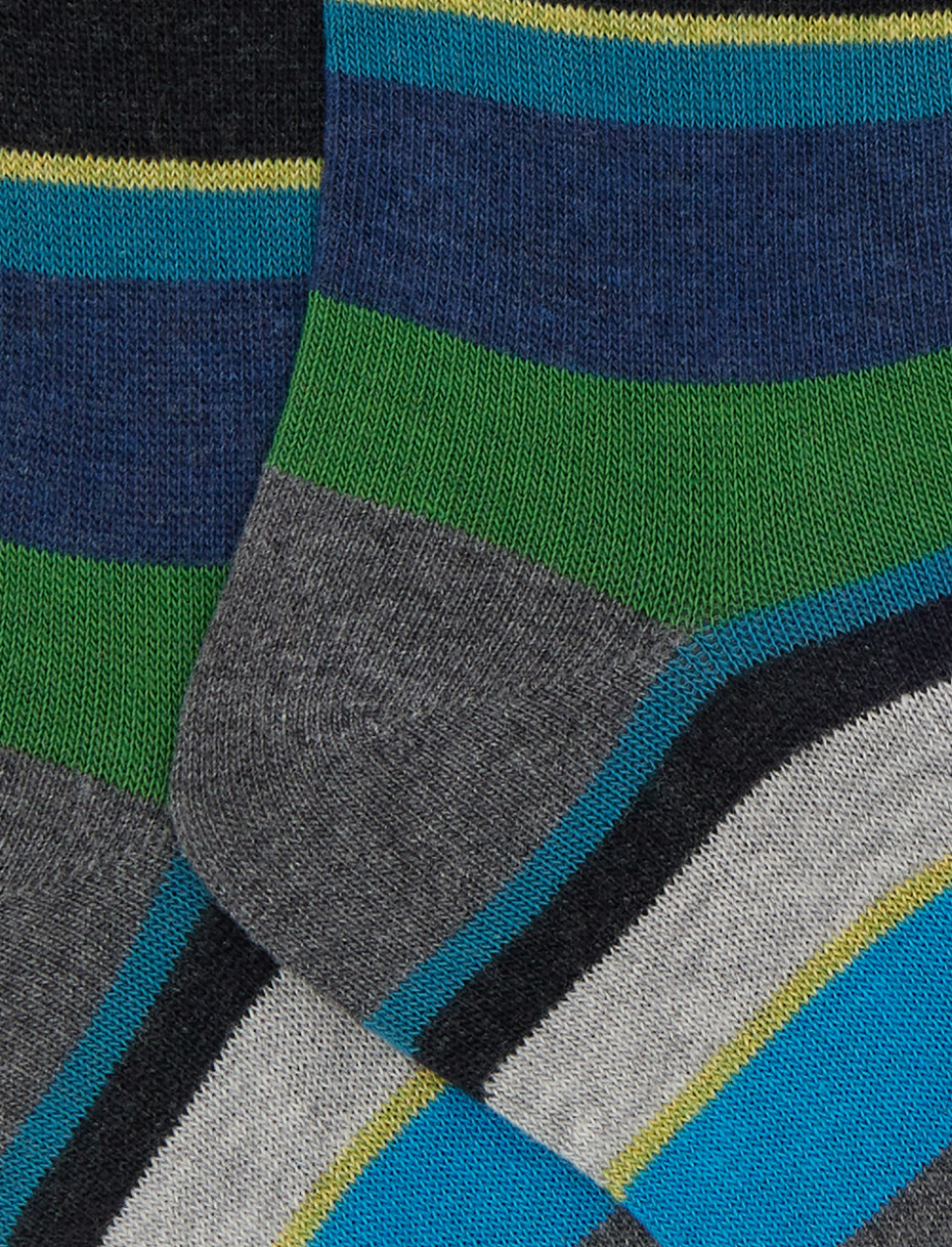 Kids' long grey cotton socks with multicoloured stripes - Gallo 1927 - Official Online Shop