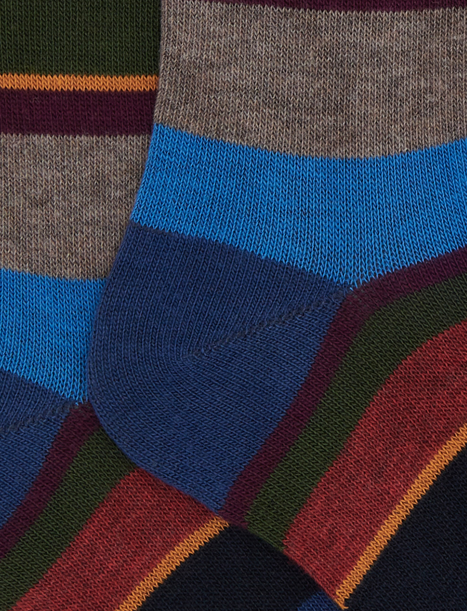 Kids' long blue cotton socks with multicoloured stripes - Gallo 1927 - Official Online Shop