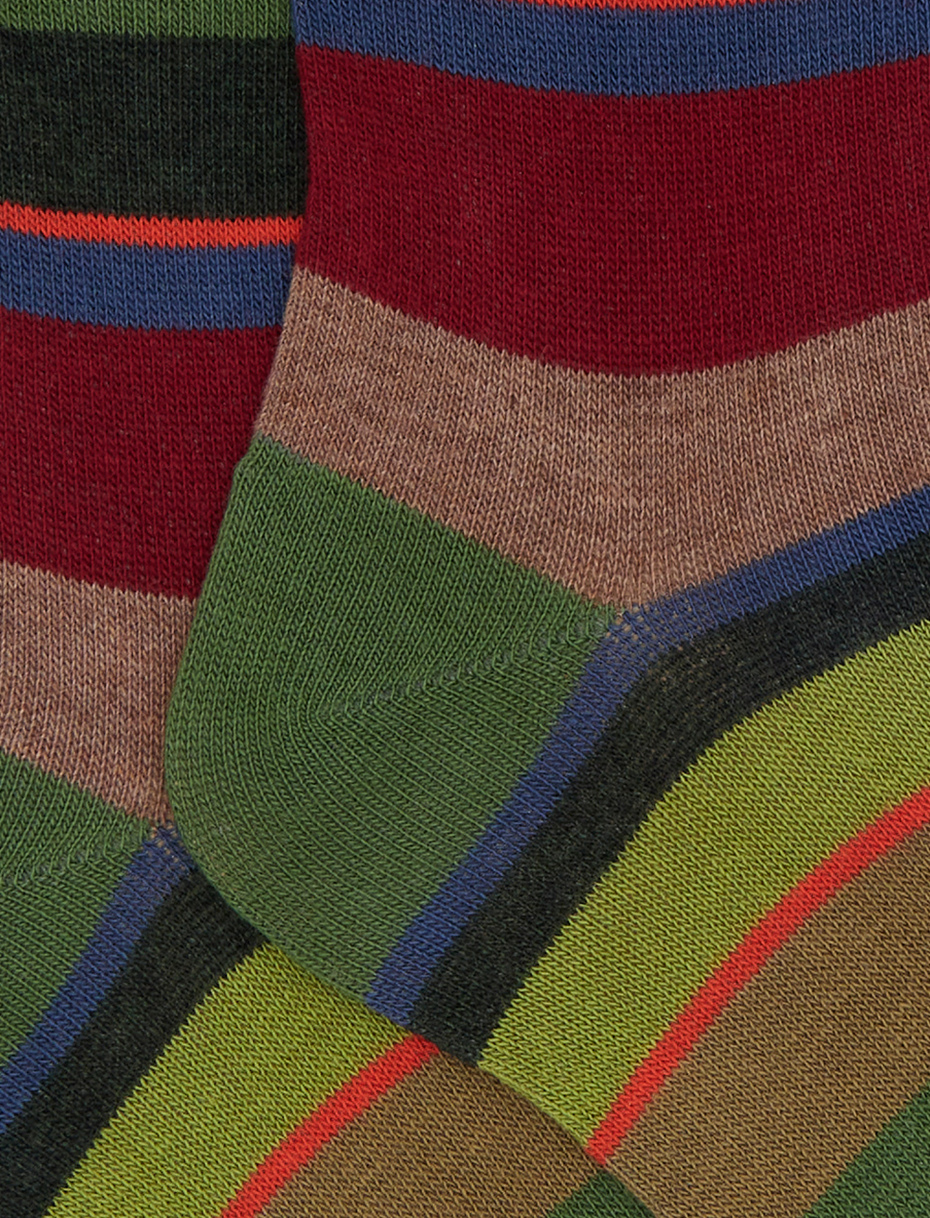 Kids' long green cotton socks with multicoloured stripes - Gallo 1927 - Official Online Shop
