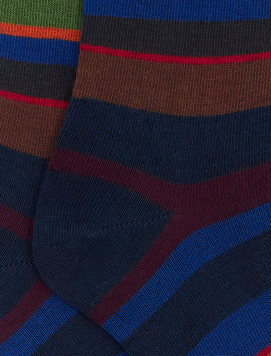 Kids' short royal blue cotton socks with multicoloured stripes - Gallo 1927 - Official Online Shop