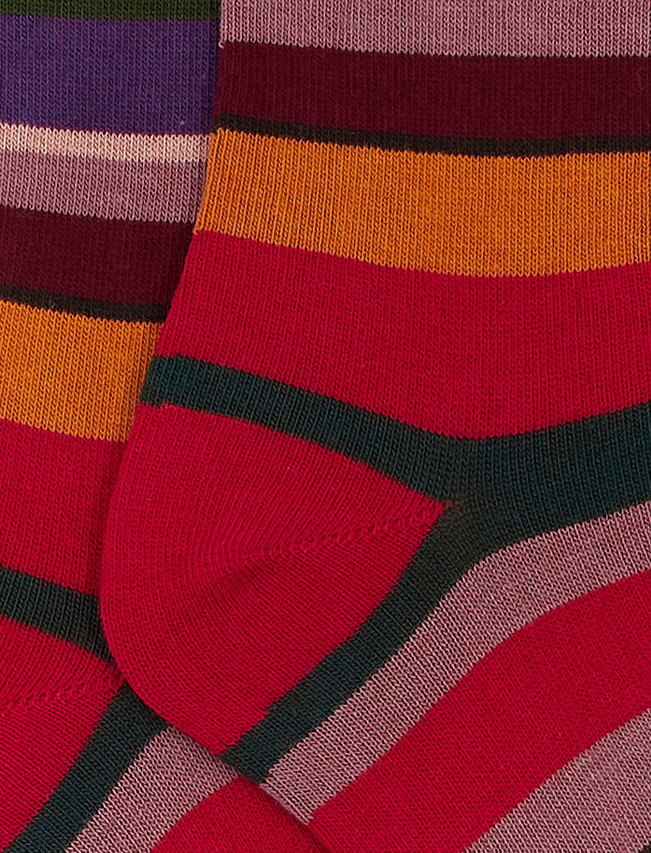 Calze corte bambino cotone carminio righe multicolor - Gallo 1927 - Official Online Shop