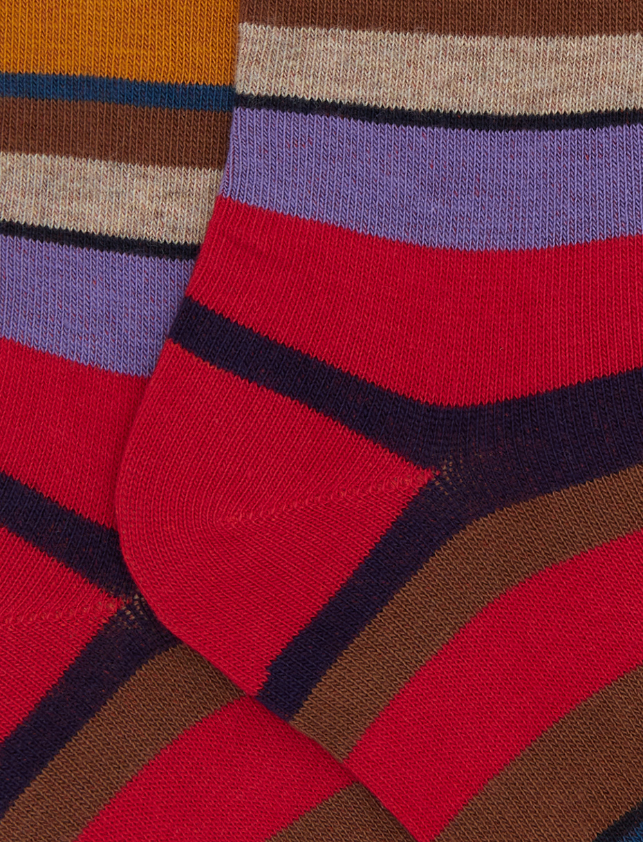 Kids' short red cotton socks with multicoloured stripes - Gallo 1927 - Official Online Shop