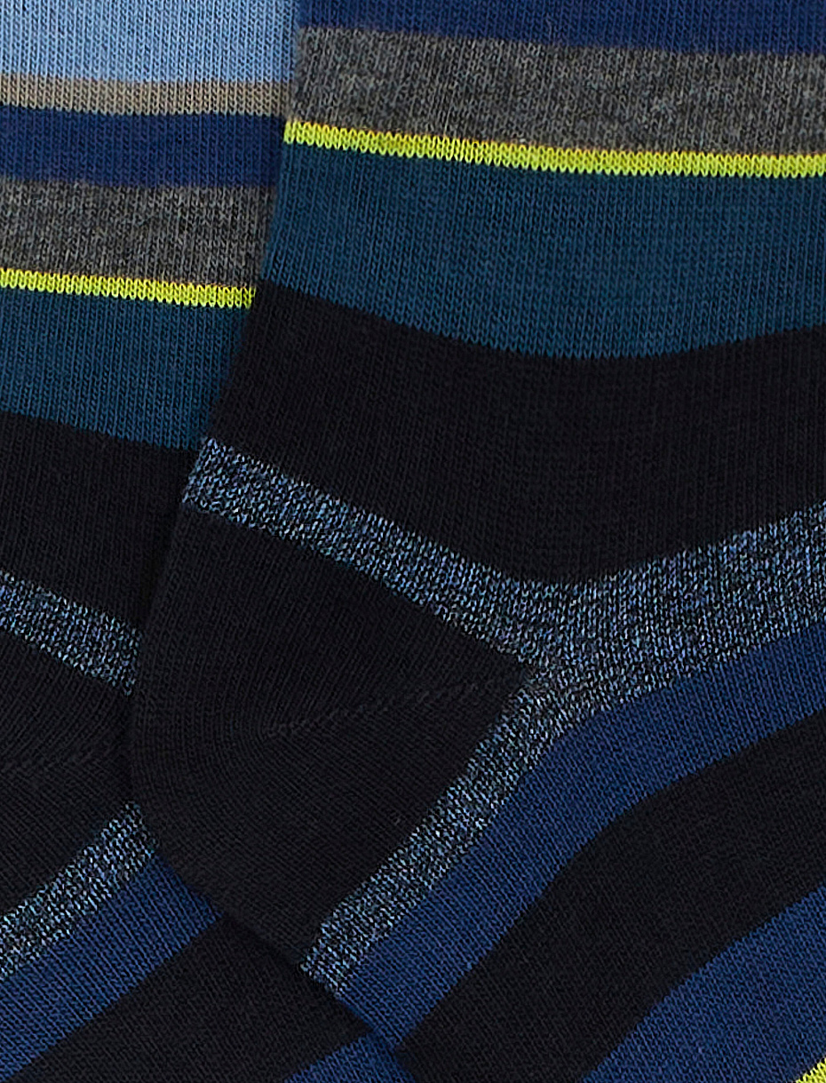 Kids' short blue cotton socks with multicoloured stripes - Gallo 1927 - Official Online Shop