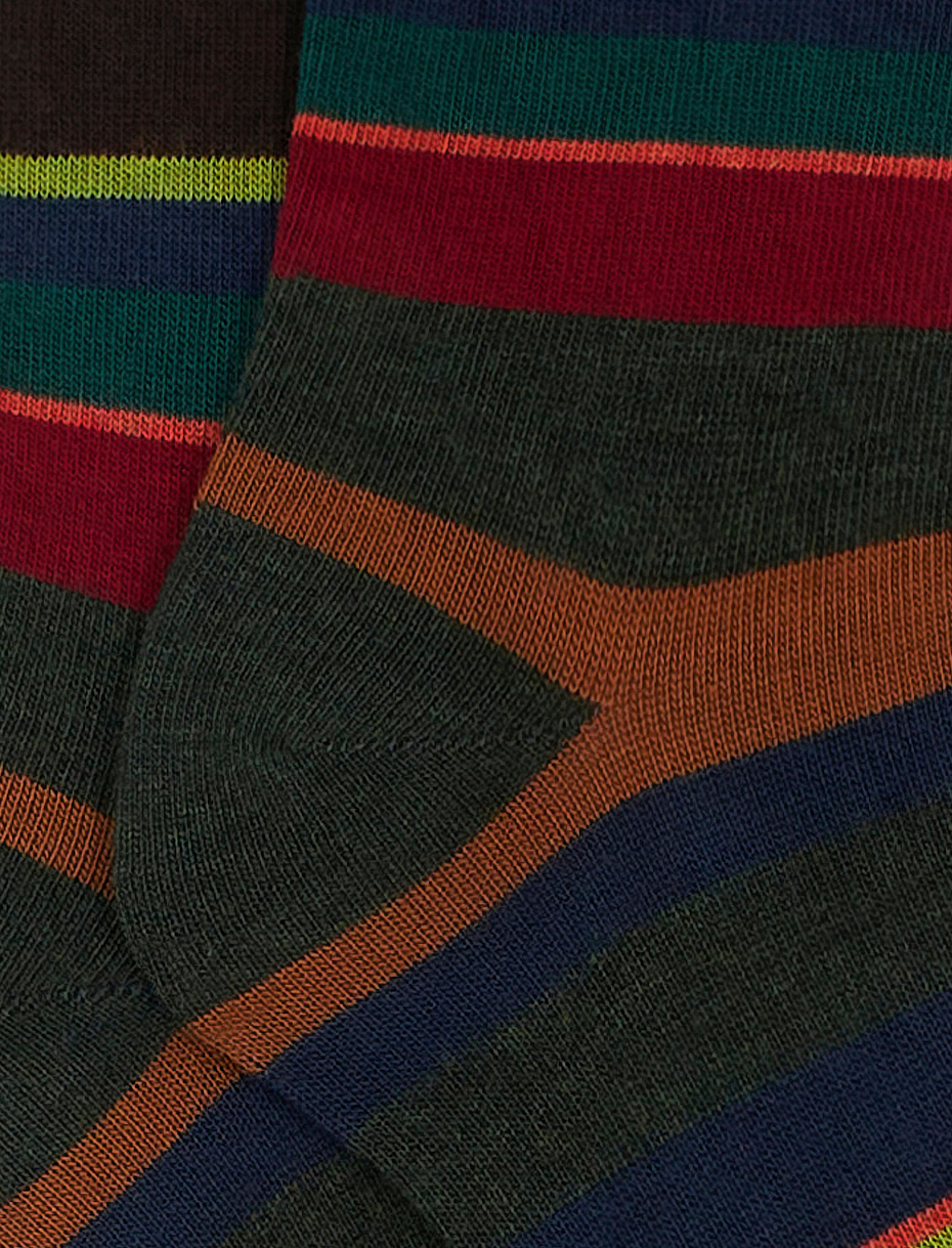 Kids' short forest green cotton socks with multicoloured stripes - Gallo 1927 - Official Online Shop