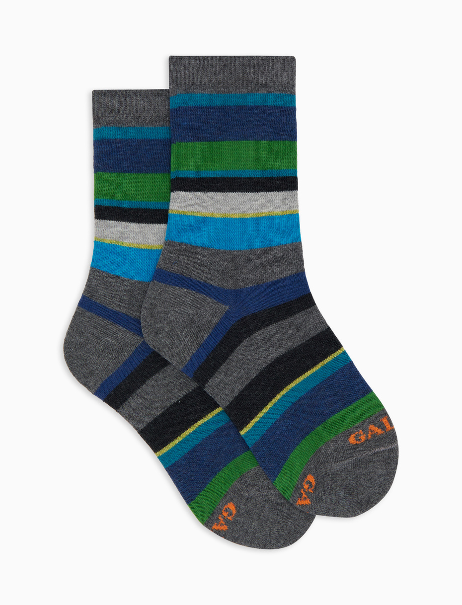 Kids' short grey cotton socks with multicoloured stripes - Gallo 1927 - Official Online Shop