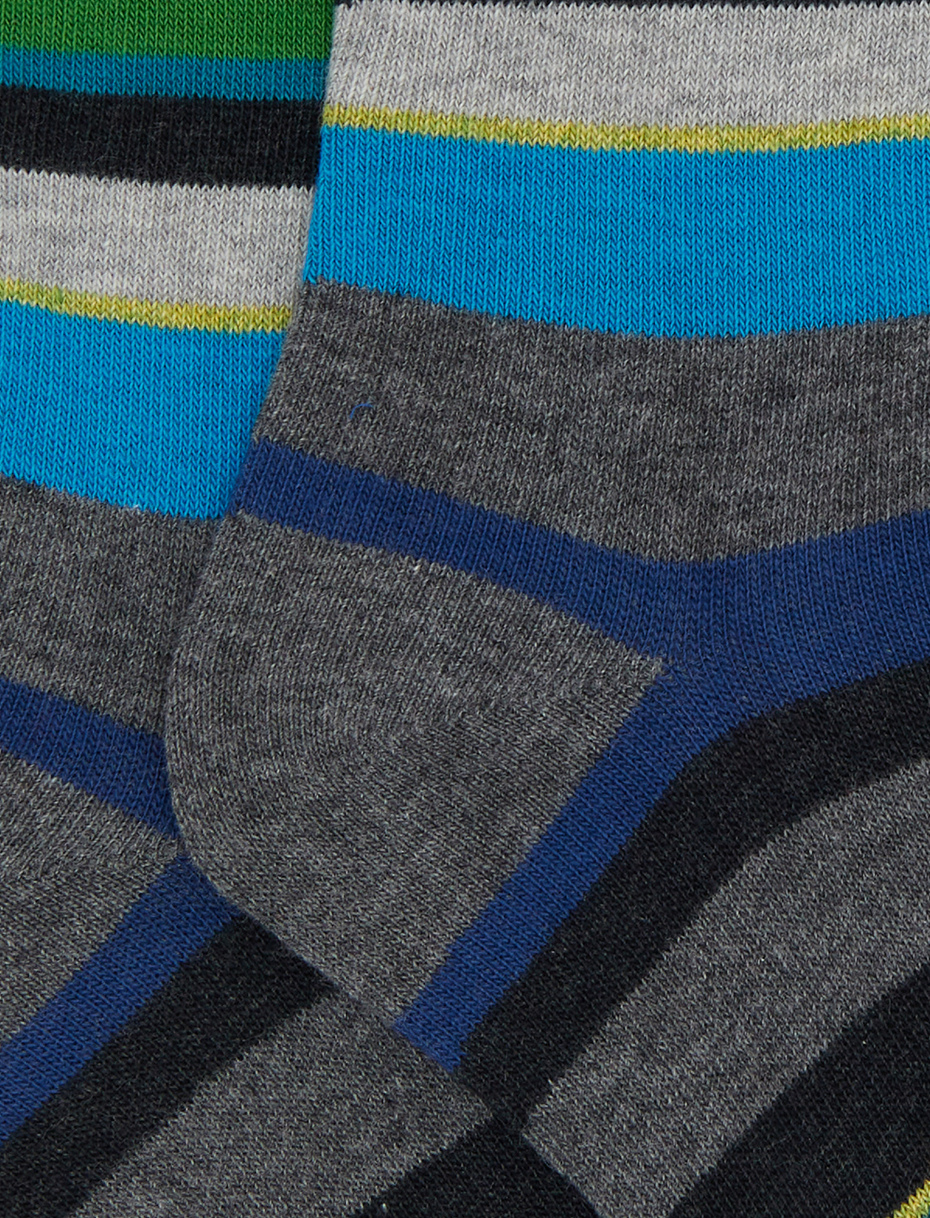 Kids' short grey cotton socks with multicoloured stripes - Gallo 1927 - Official Online Shop