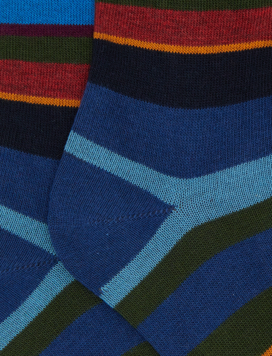 Kids' short blue cotton socks with multicoloured stripes - Gallo 1927 - Official Online Shop