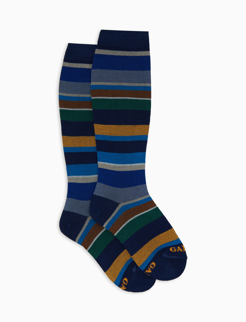 Calze lunghe bambino cotone righe multicolor blu - Gallo 1927 - Official Online Shop