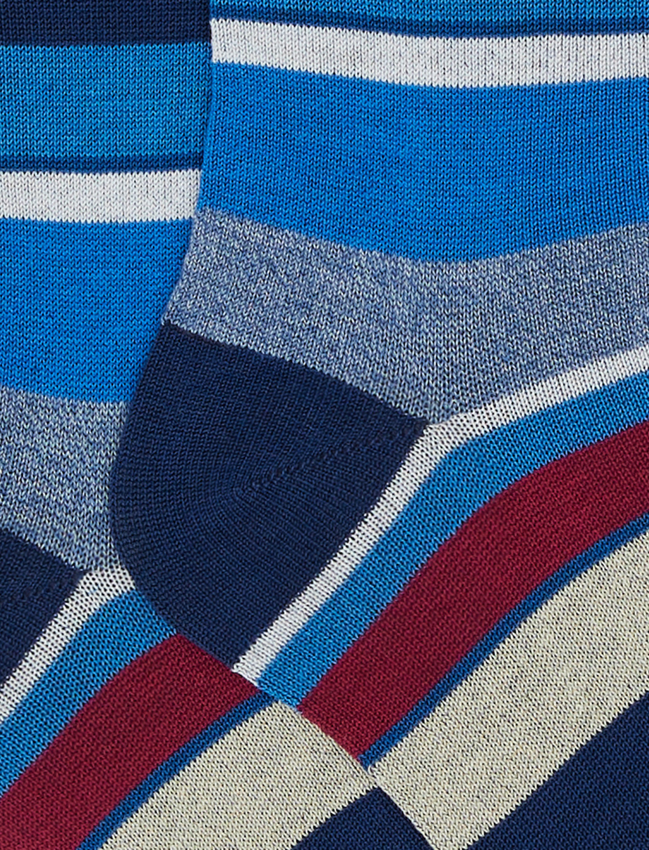 Kids' long blue royal light cotton socks with multicoloured stripes - Gallo 1927 - Official Online Shop