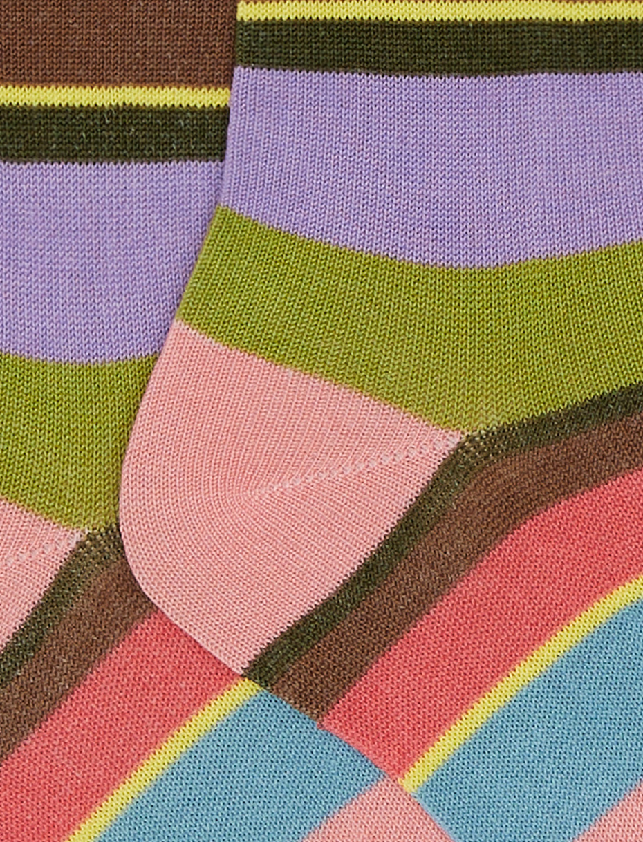 Kids' long geranium light cotton socks with multicoloured stripes - Gallo 1927 - Official Online Shop