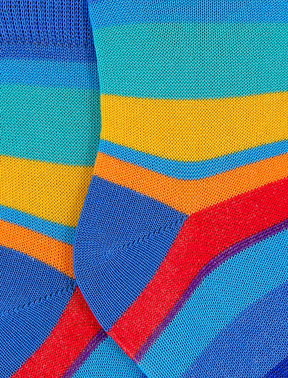 Kids' super short Aegean blue light cotton socks with multicoloured stripes - Gallo 1927 - Official Online Shop