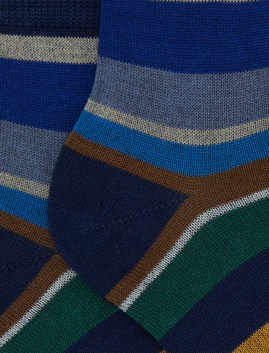 Kids' super short blue cotton socks with multicoloured stripes - Gallo 1927 - Official Online Shop